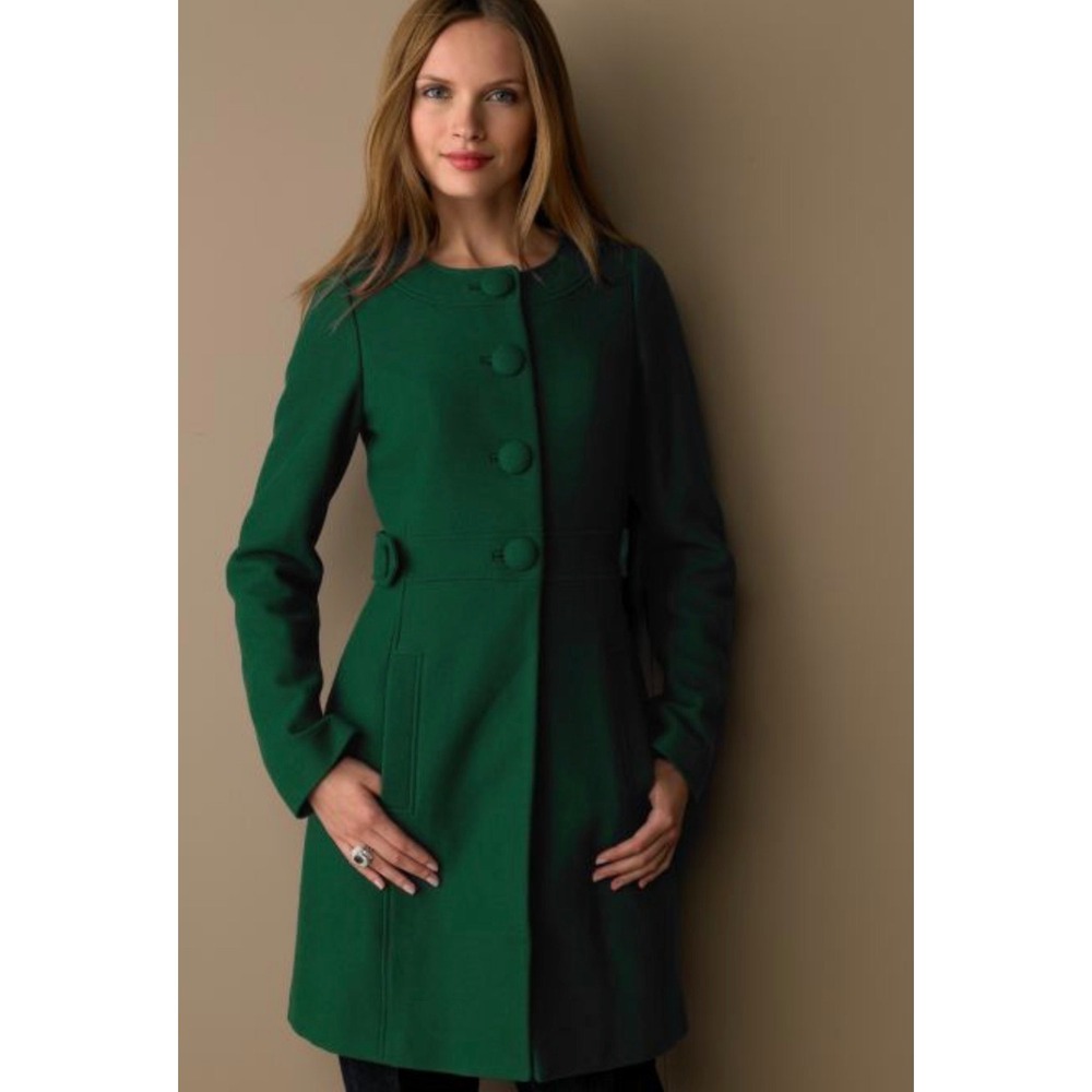Banana Republic Womens Green Wool Blend Button Front Pea Coat Size M Mod Retro